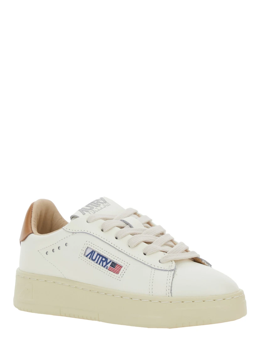 Dallas White Low Top Sneakers with Logo Patch on the Tongue and Contrasting Heel with Logo in Leather Boy