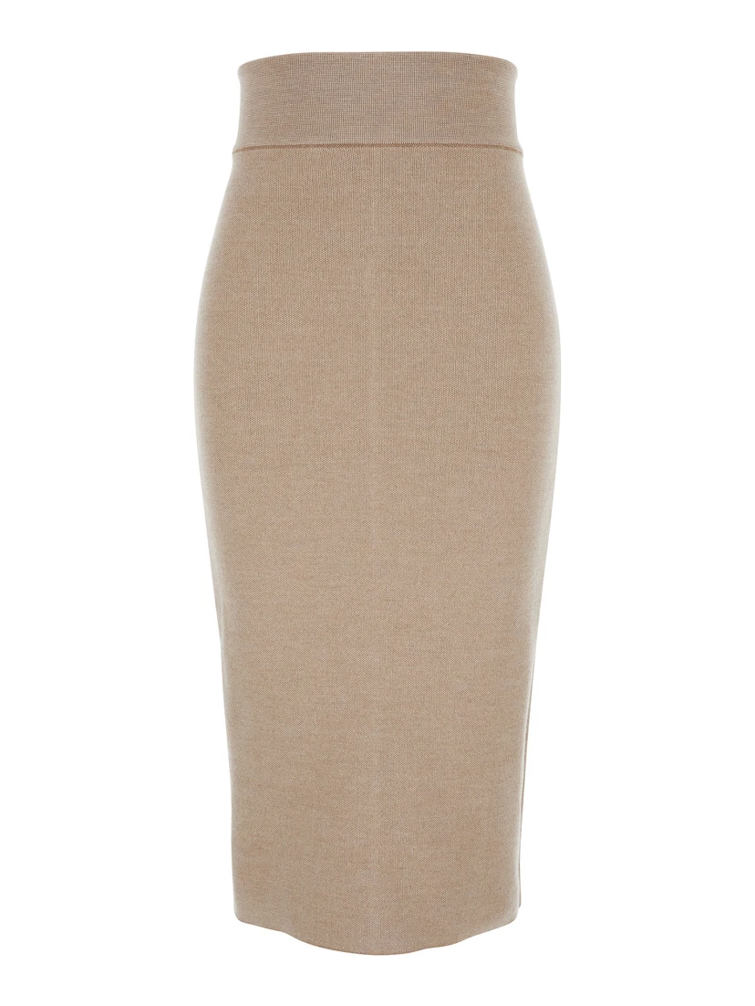 Beige Skirt with Pencil Desgin in Wool Woman
