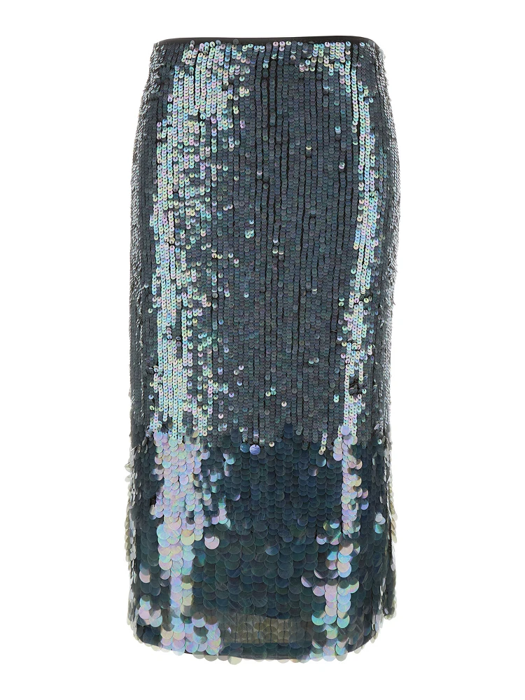 Midi Grey Skirt with All-Over Sequins in Stretch Polyamide Woman