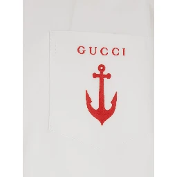 White Shirt with Classic Collar and Logo Detail on the Front in Cotton Man