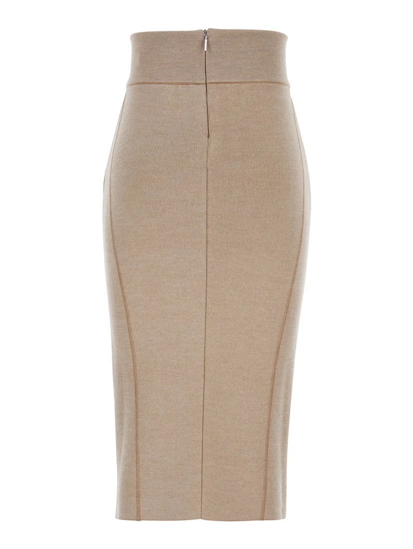 Beige Skirt with Pencil Desgin in Wool Woman