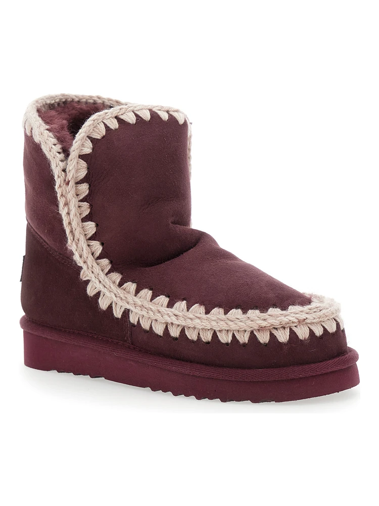 Eskimo Bordeaux Ankle Boots with Crochet Details and Logo Patch on the Rear in Suede Woman alternative