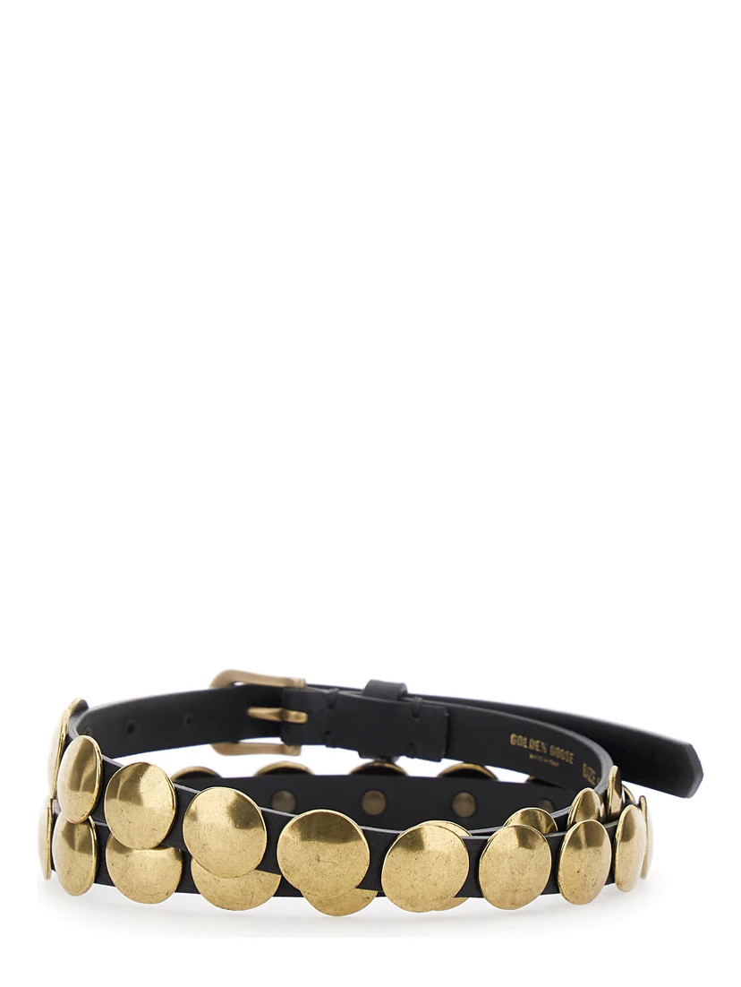 Trinidad Black Belt with Pin-Buckle Closure and Stud Details in Leather Woman