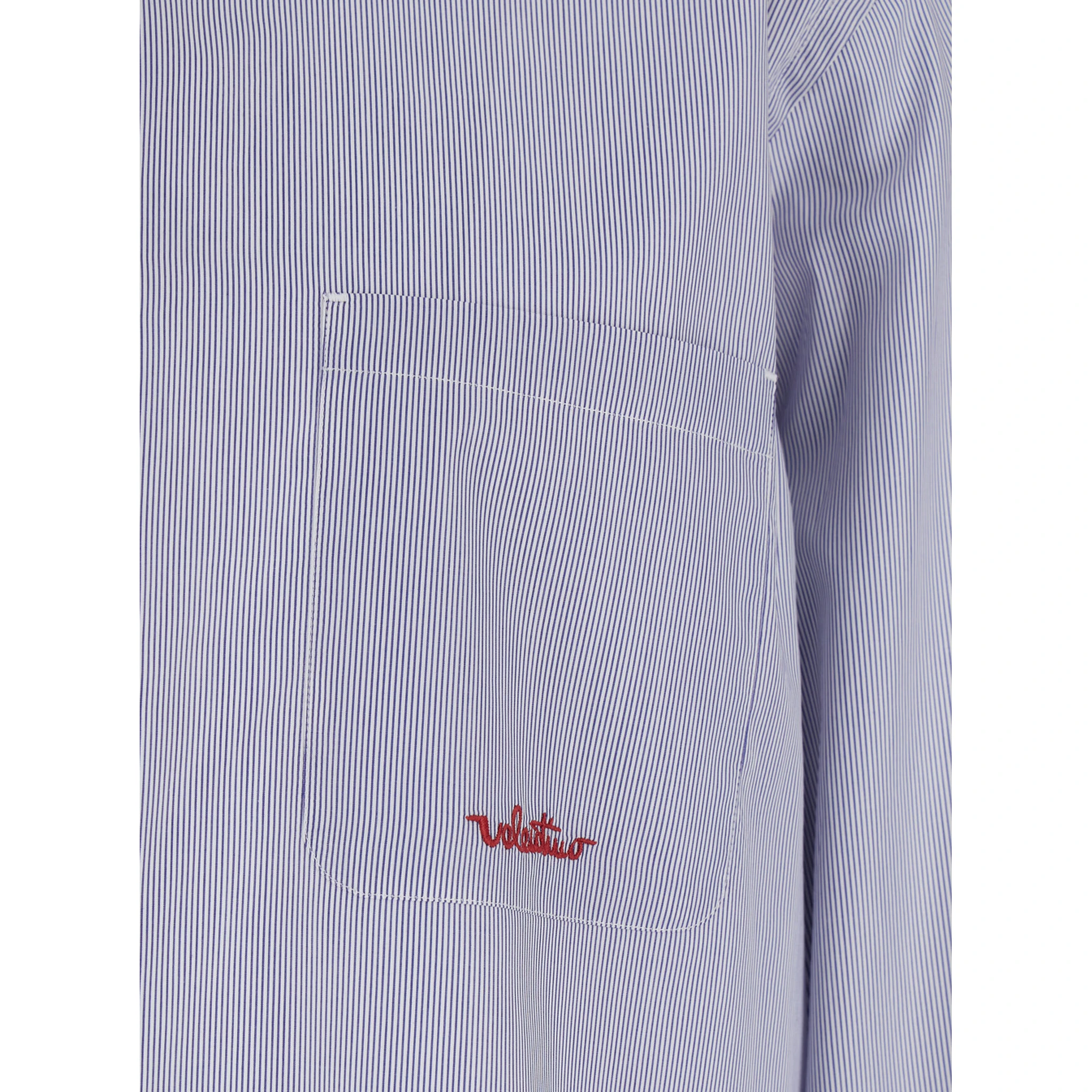 Light Blue Shirt with Classic Collar and All-Over Striped Motif in Cotton Man