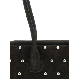 Boat Wide Mini Brown Shoulder Bag with Round Handles and Beaded Embellishment in Suede Woman