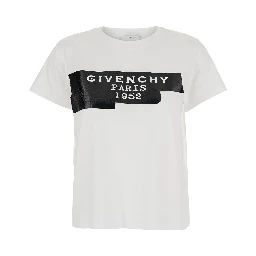 White T-Shirt with Lettering Logo on the Front in Cotton Woman