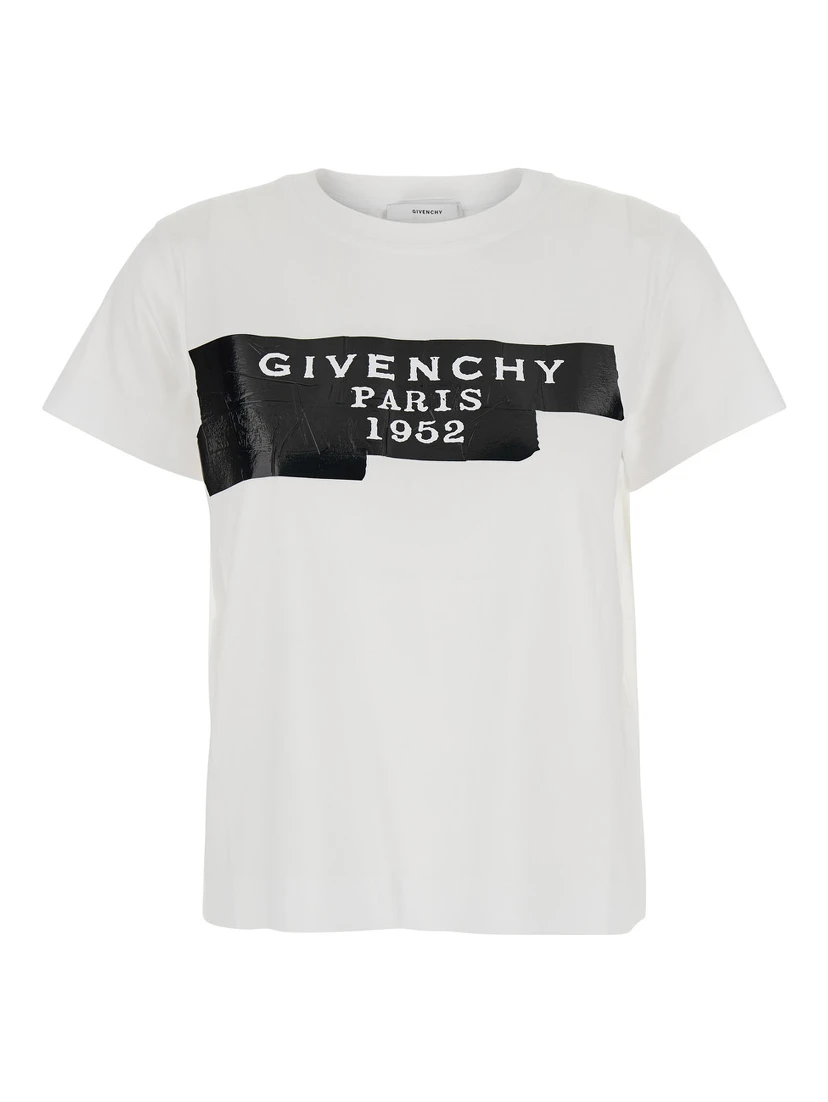 White T-Shirt with Lettering Logo on the Front in Cotton Woman
