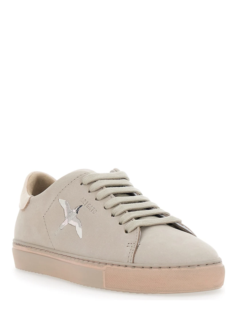 Clean 90 Grey Low Top Sneakers with Logo Embroidery on the Side in Leather Woman