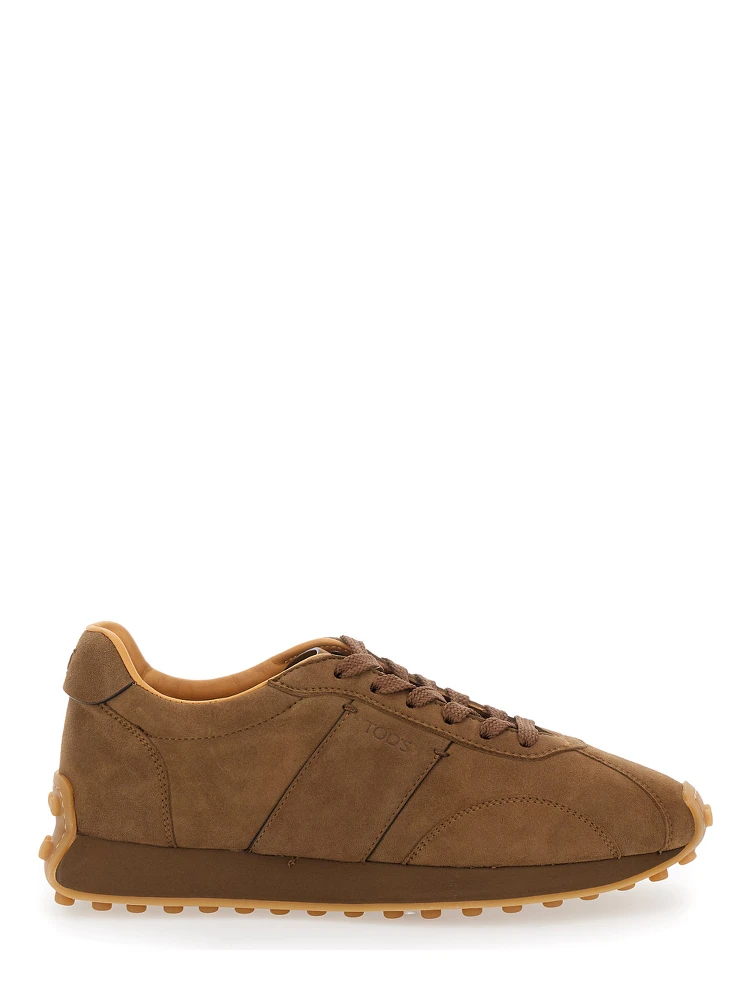 Brown Low Top Sneakers with Cleat Details on Heel and Sole in Leather Woman