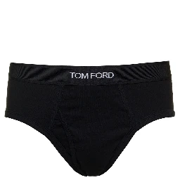 Black Briefs with Logged Waistband in Cotton Stretch Man