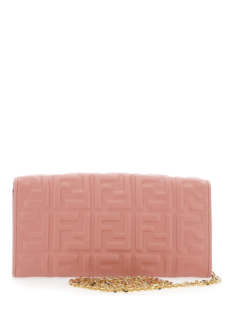 “Continental” Pink Mini Bag with All-Over FF Pattern in Embossed Leather Woman alternative
