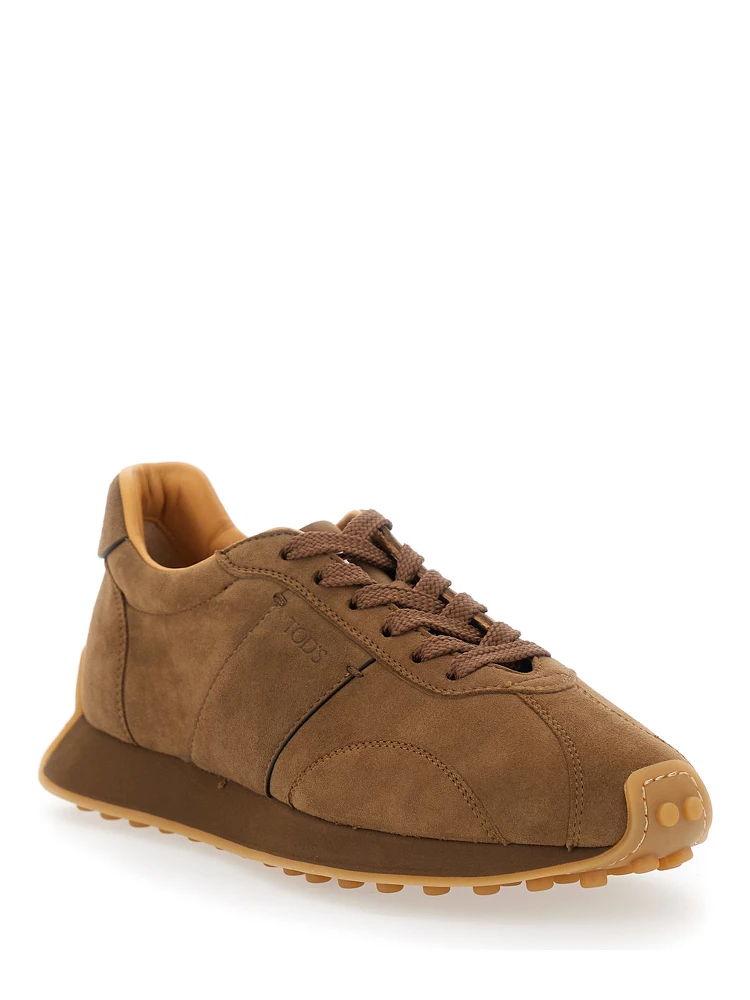 Brown Low Top Sneakers with Cleat Details on Heel and Sole in Leather Woman alternative