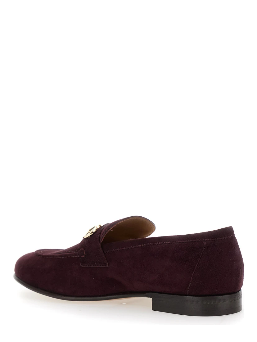 Bordeaux Loafers with Gancini Plaque on the Front and Low Heel in Suede Woman