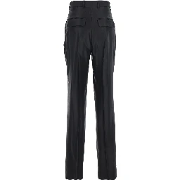 Black Pants with Belt Loops in Wool Blend Woman