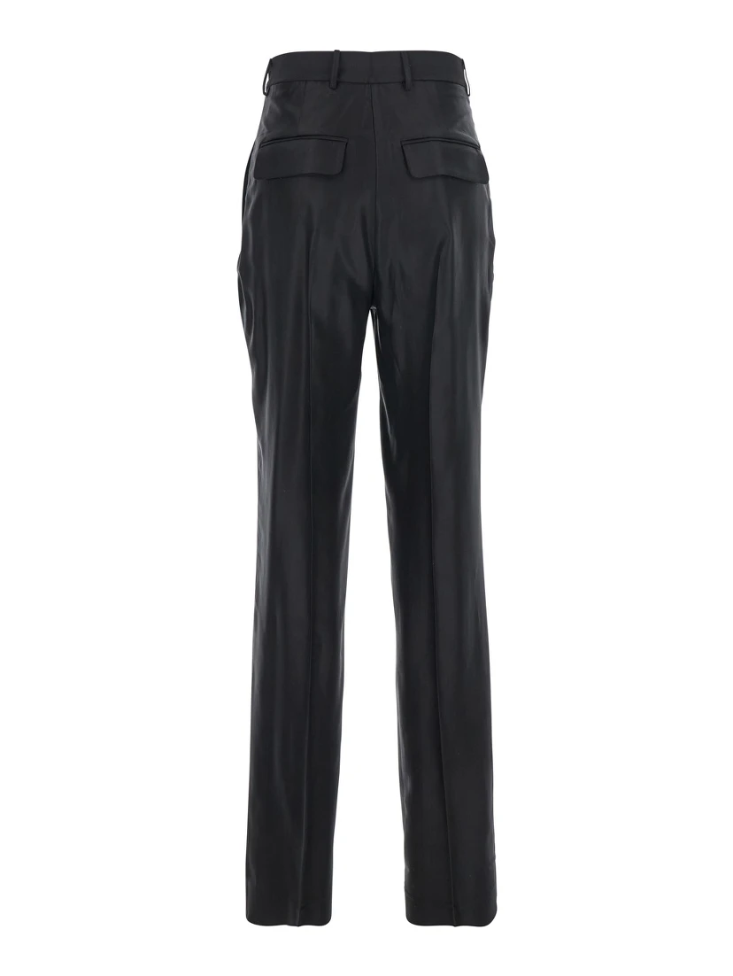Black Pants with Belt Loops in Wool Blend Woman