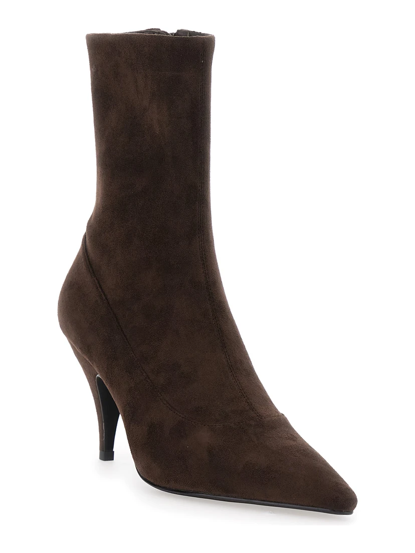 Brown Ankle Boots with Pointed Toe  in Leather Woman
