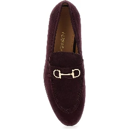 Bordeaux Loafers with Gancini Plaque on the Front and Low Heel in Suede Woman