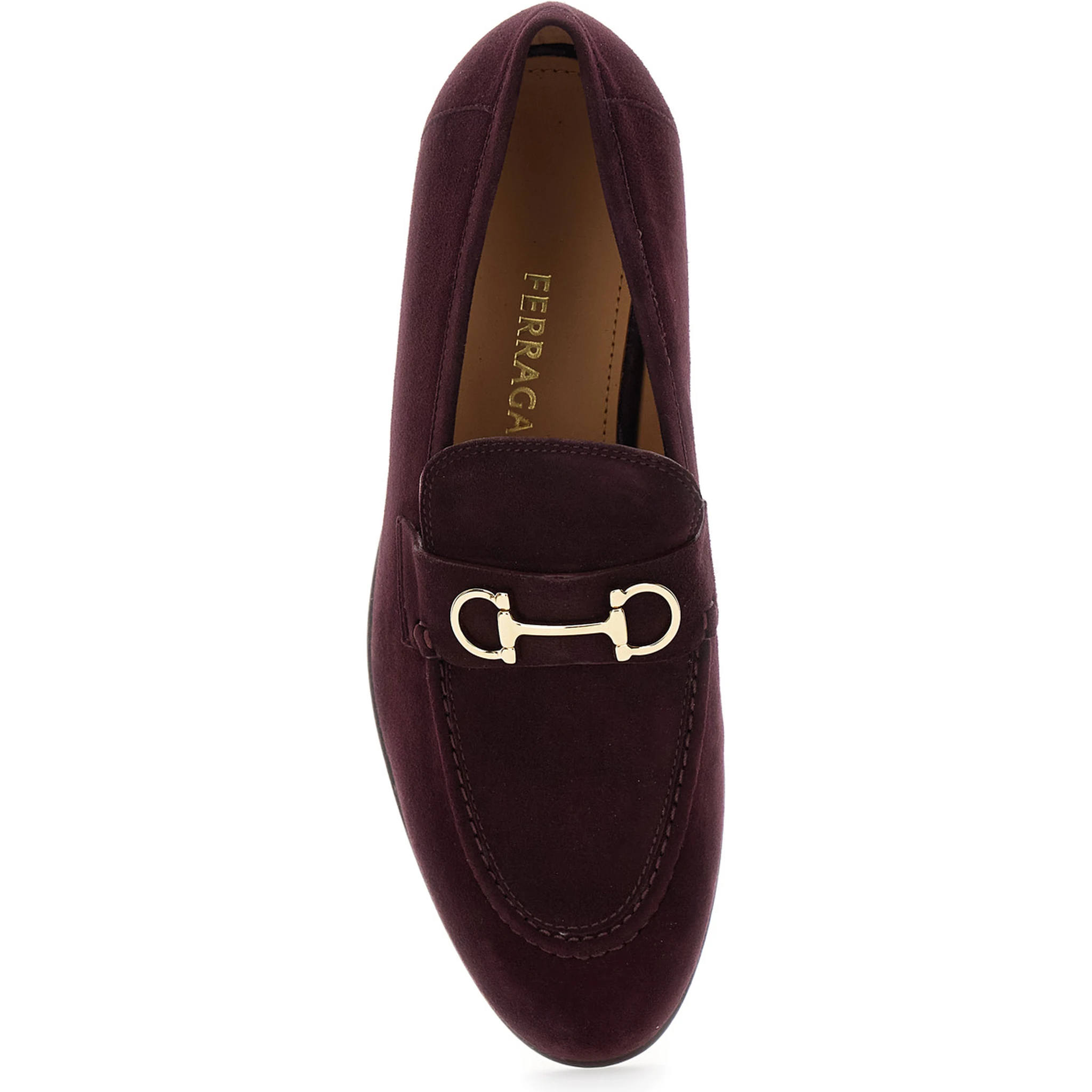Bordeaux Loafers with Gancini Plaque on the Front and Low Heel in Suede Woman