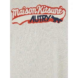 Grey Crewneck Sweatshirt with Print on the Front and Ribbed Trims in Cotton Man