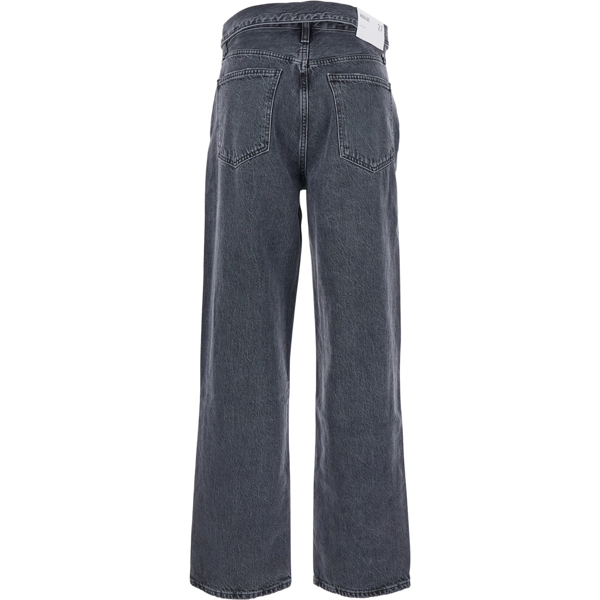 Black Jeans with Front-Fold Design and Logo Patch on the Rear in Denim Woman