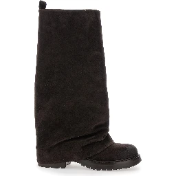 Brown Multilayer Combat Boots with One Block Sole in Suede Woman
