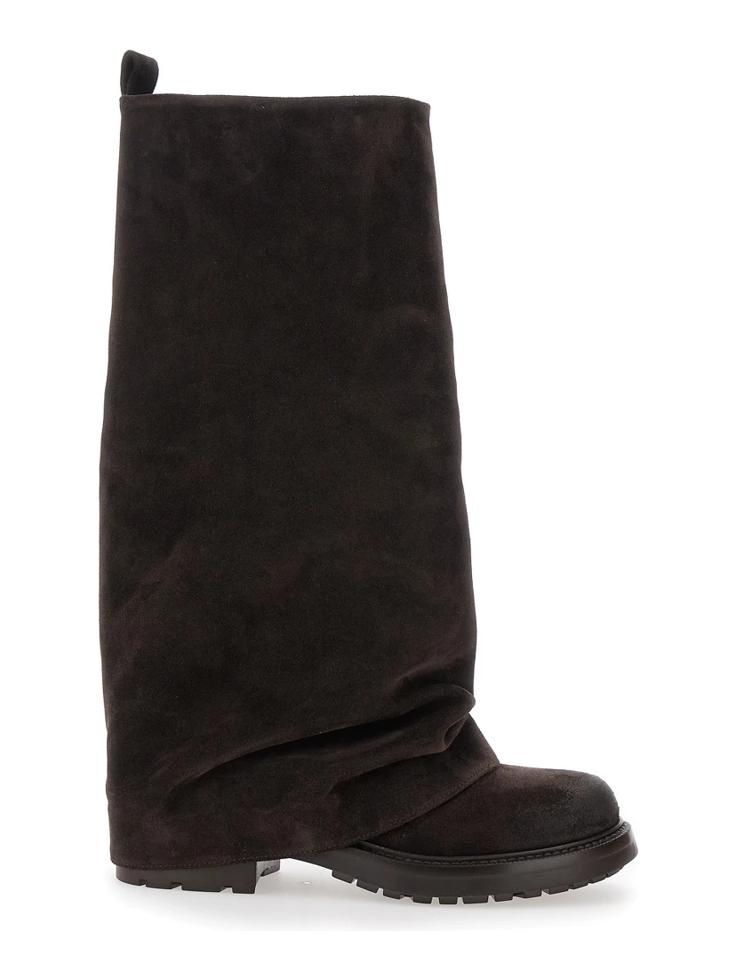 Brown Multilayer Combat Boots with One Block Sole in Suede Woman