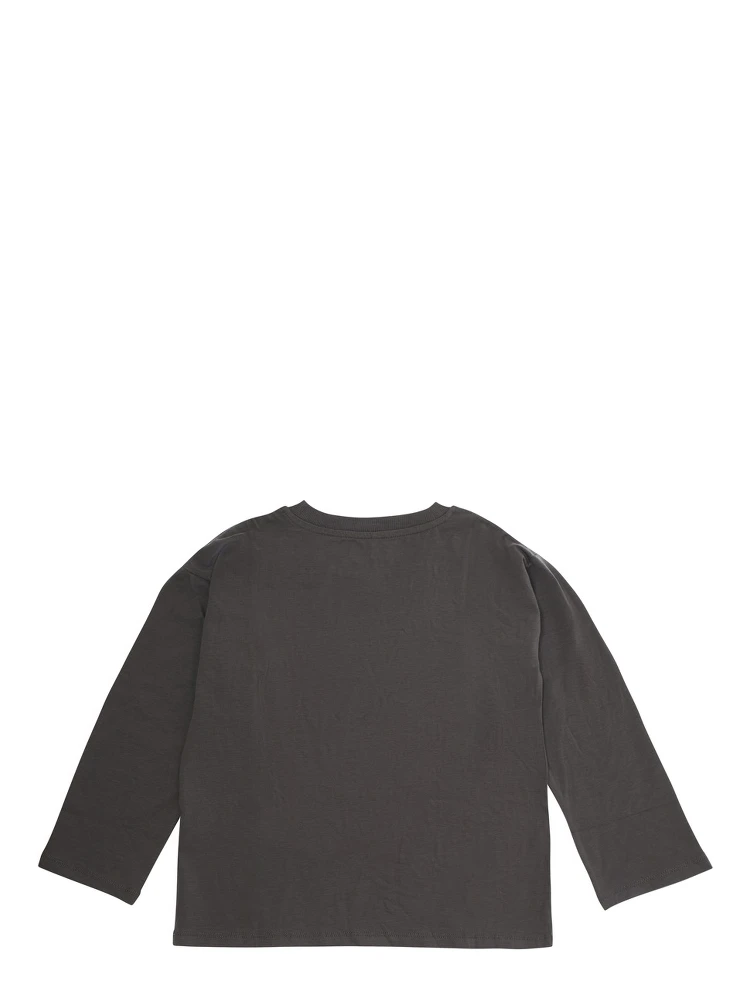 Grey Crew Neck Sweater with Front Print in Cotton Baby alternative