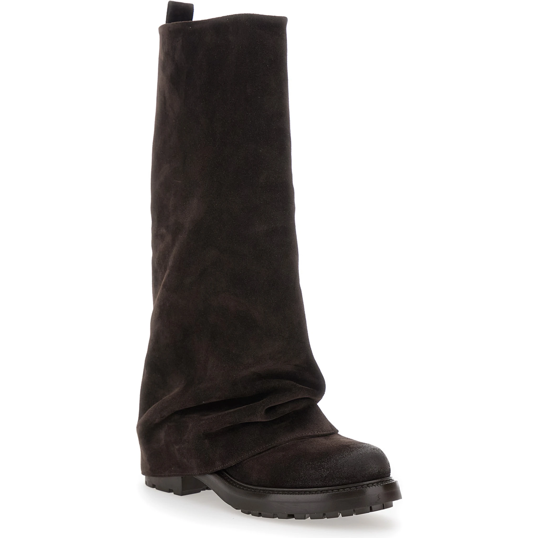 Brown Multilayer Combat Boots with One Block Sole in Suede Woman