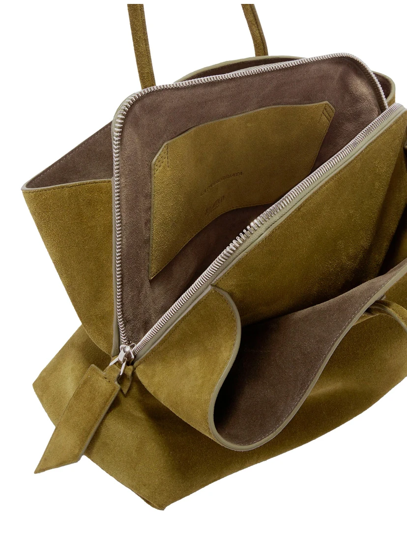 La Passeggiata Green Shoulder Bag with Two Top Handles in Leather Suede Woman