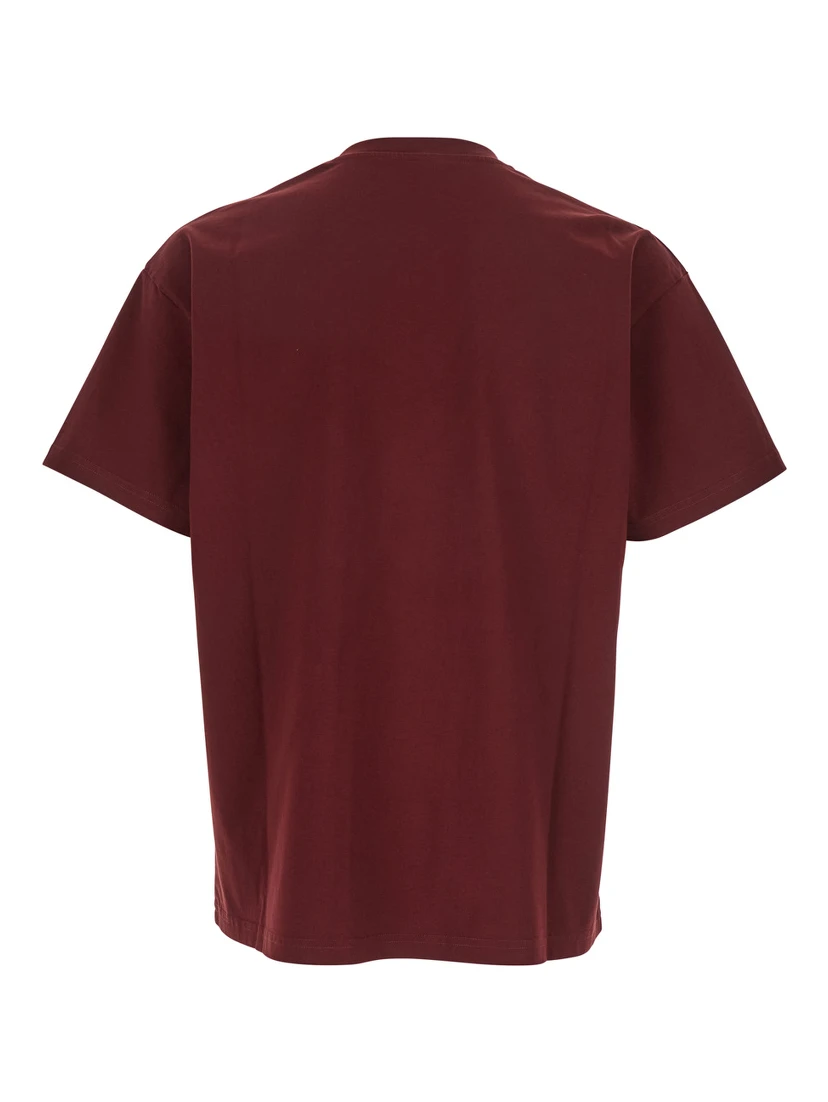 Bordeaux T-Shirt with Logo Patch on the Chest in Cotton Man