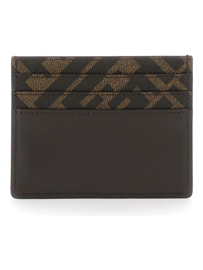 Brown Card-Holder with Squared FF Motif in Leather and FF Canvas Man