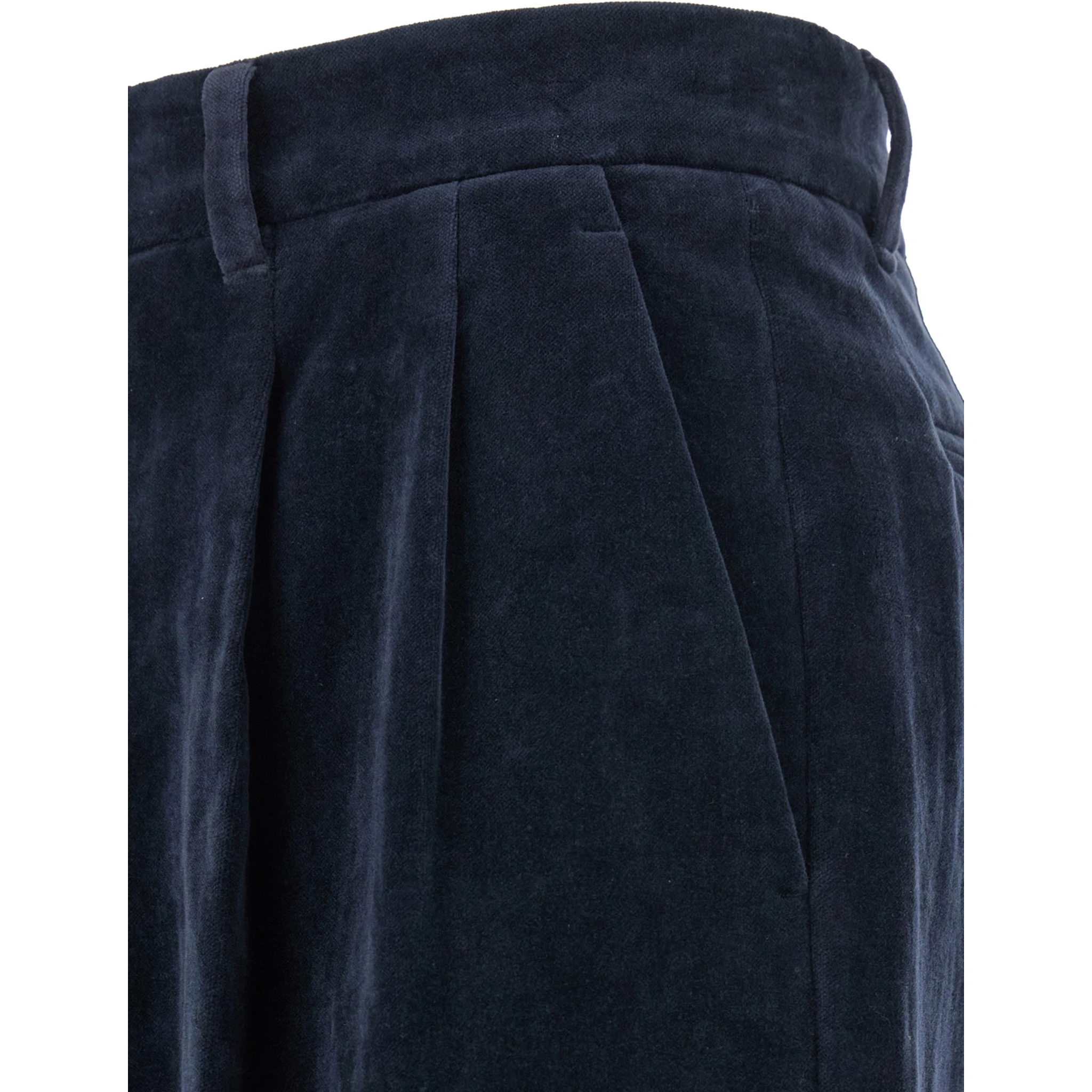 Blue Pants with Belt Loops and Turn-Up Hem in Linen and Cotton Blend Man