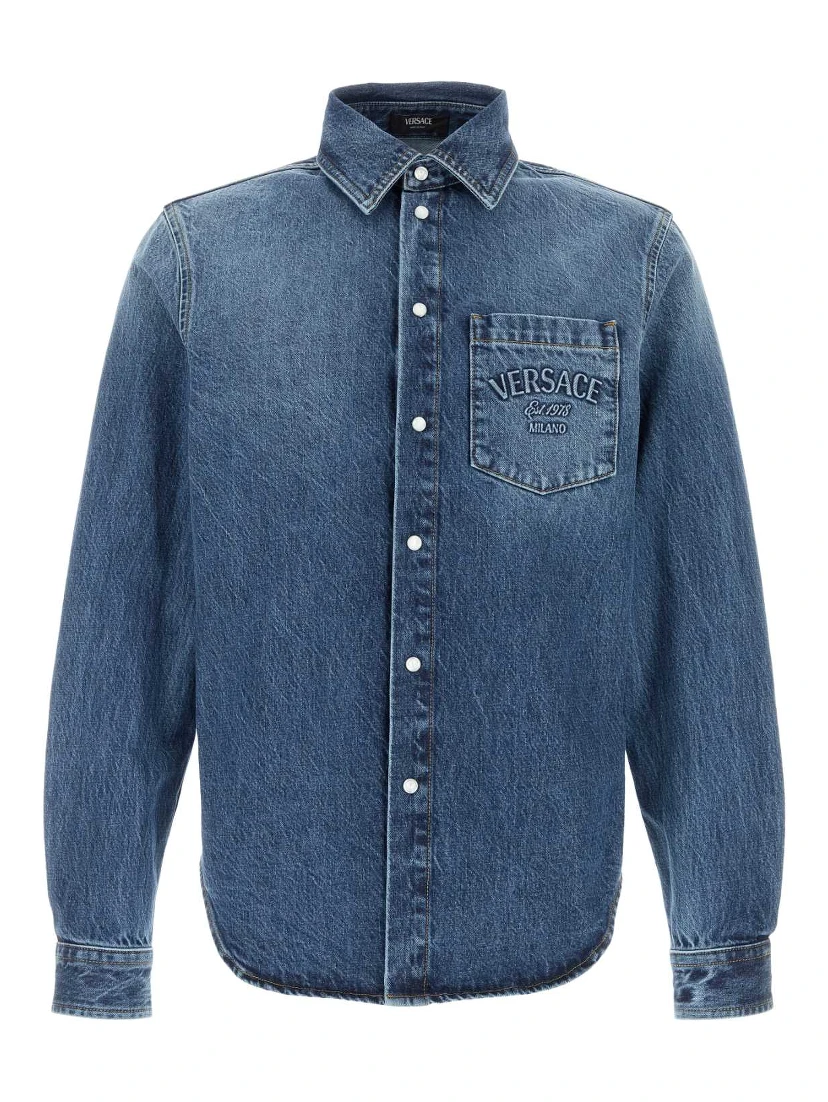 SHIRT DENIM STONE WASH BLUE DENIM FABRIC + EMBOSSE