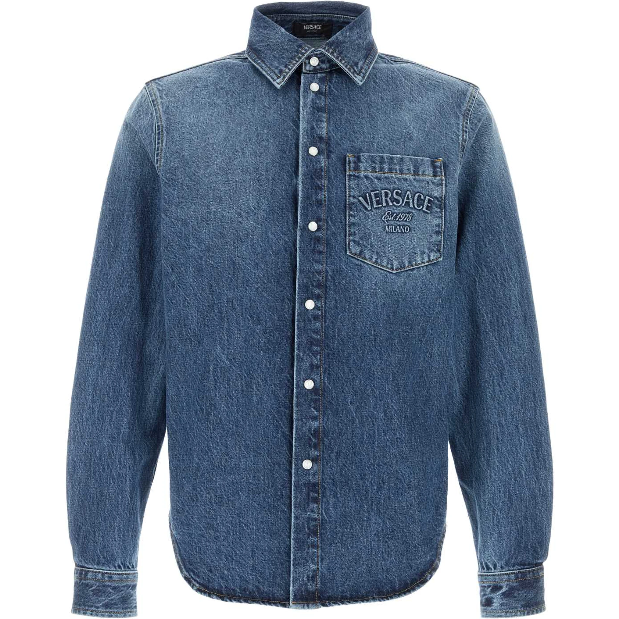 SHIRT DENIM STONE WASH BLUE DENIM FABRIC + EMBOSSE