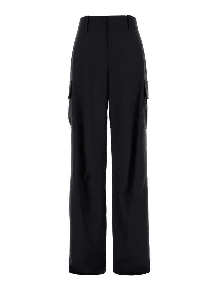 FINE WOOL WIDE CARGO TROUSERS