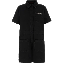 JMPSUIT DENIM W/HRSBIT&LEATHER