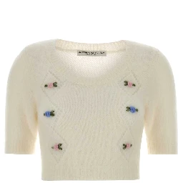 CARDED MOHAIR KNIT JUMPER WITH EMBROIDERY