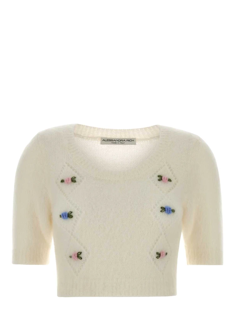 CARDED MOHAIR KNIT JUMPER WITH EMBROIDERY