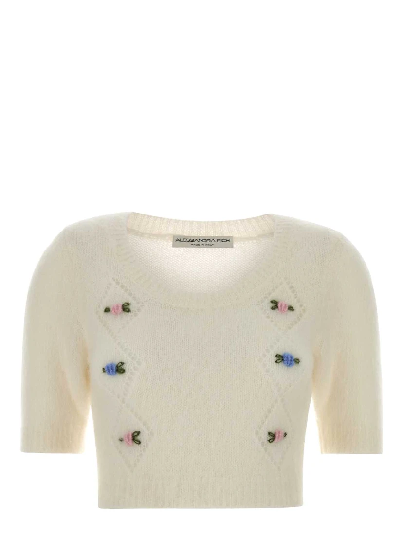 CARDED MOHAIR KNIT JUMPER WITH EMBROIDERY