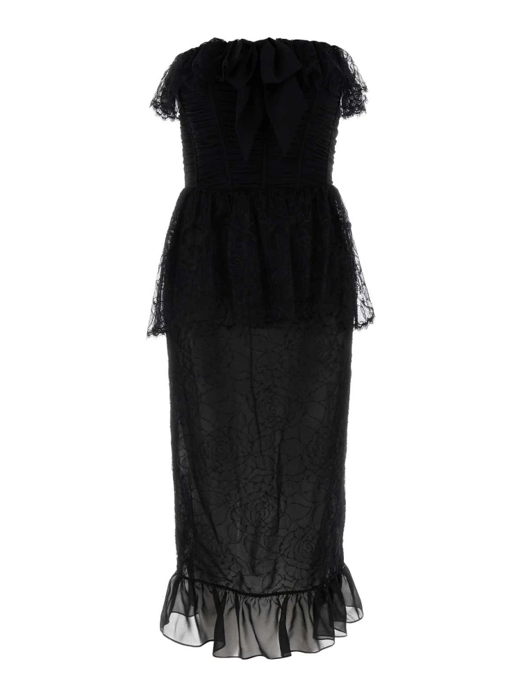LACE AND SILK GEORGETTE BUSTIER DRESS
