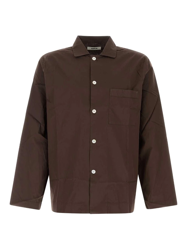 Poplin, Pyjamas Shirt - Coffee