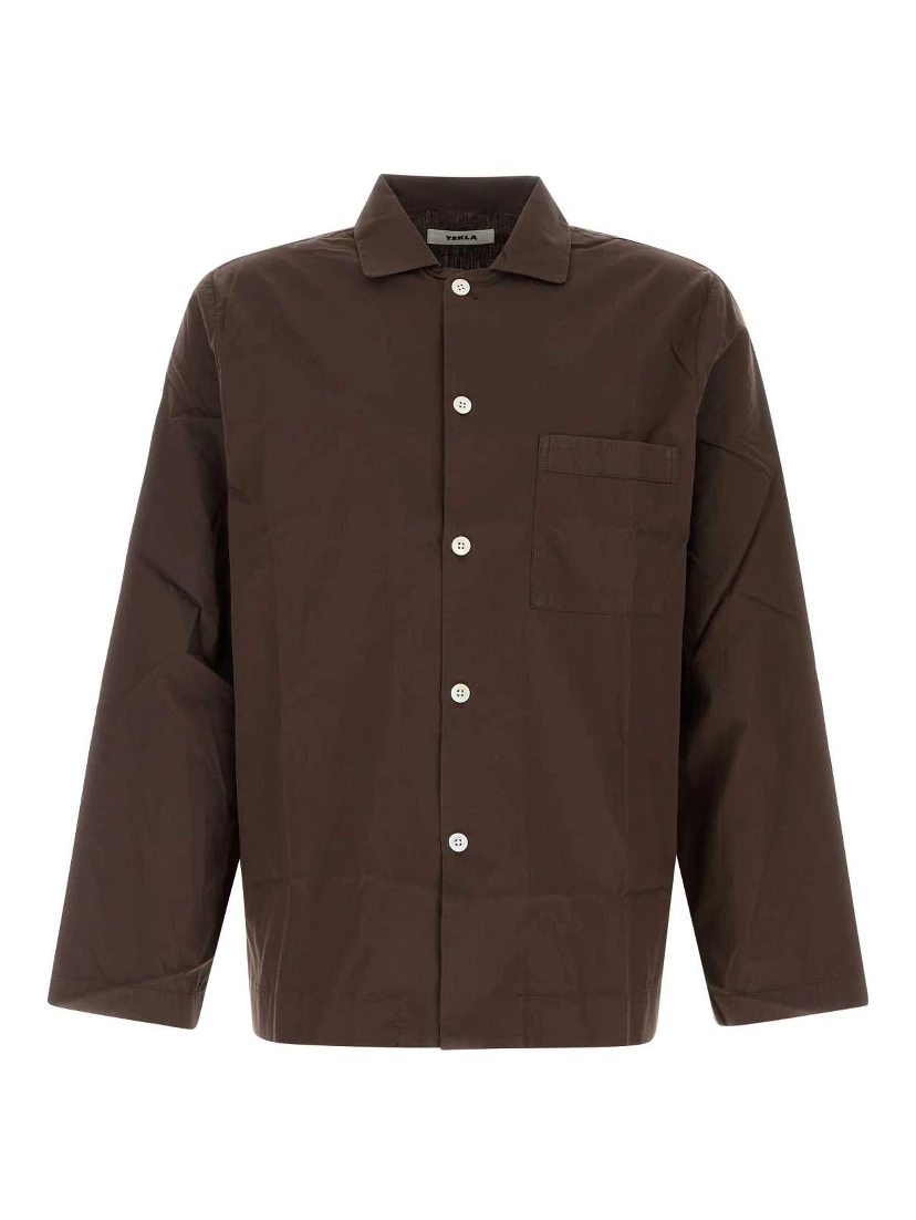 Poplin, Pyjamas Shirt - Coffee