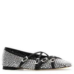 CRYSTAL NET BLACK SQUARE TOE BALLERINAS WITH STRAP