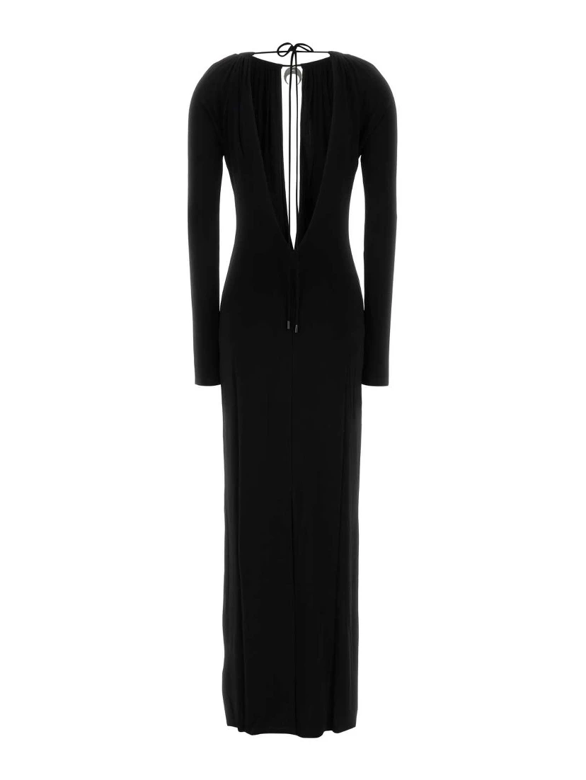 DRAPED JERSEY LS LONG DRESS