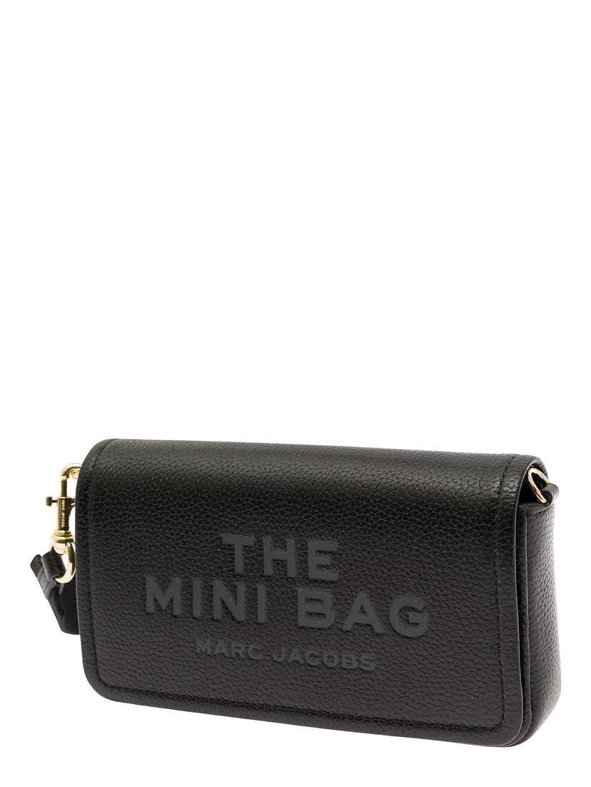 Mini Black Crossbody Bag with Engraved Logo in Hammered Leather Woman
