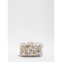 Multi crystal embellished clutch bag