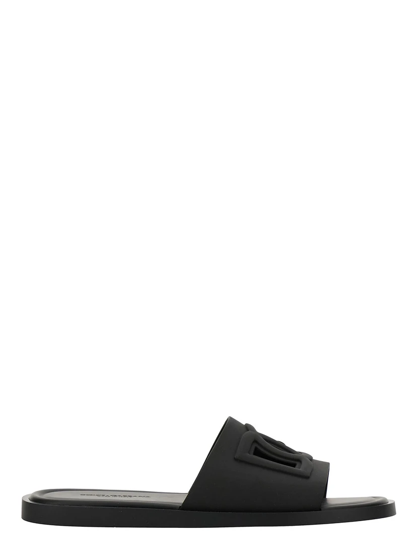 Black Sandals with Logo Detail in Rubber Man