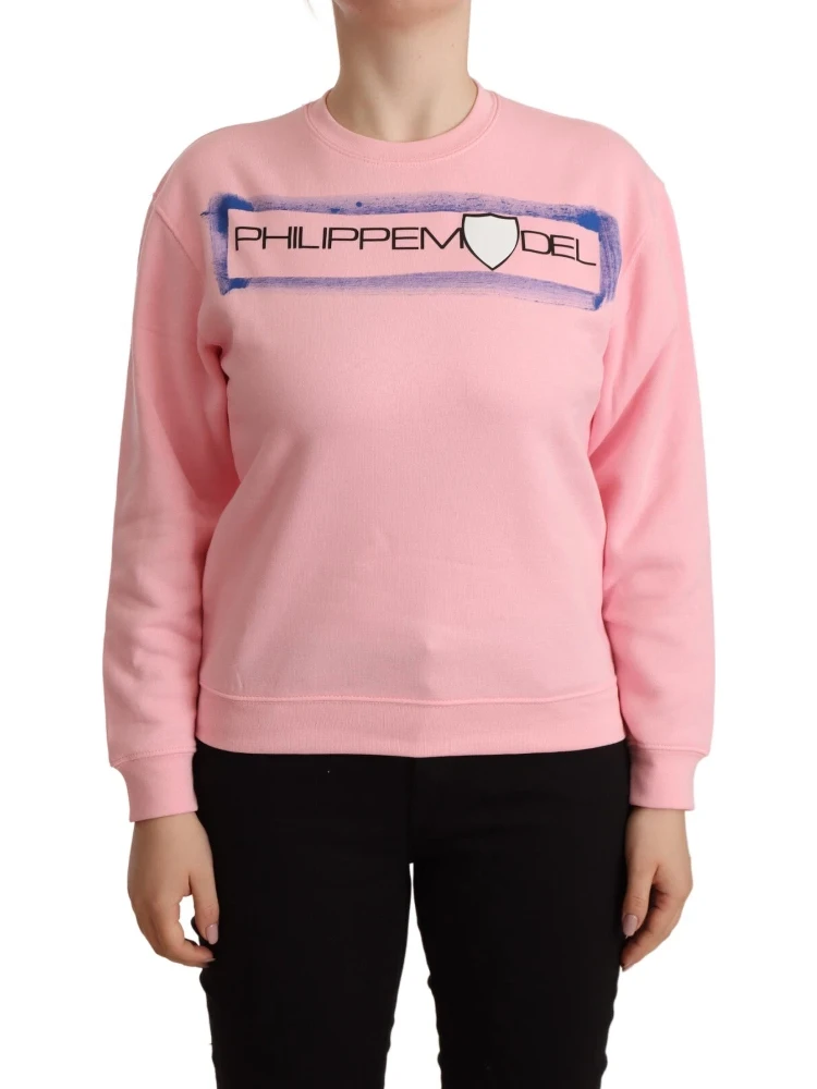 Pink Printed Long Sleeves Pullover Sweater