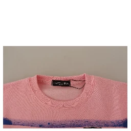Pink Printed Long Sleeves Pullover Sweater
