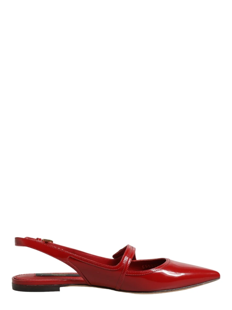 Red Leather Slingback Flats Sandals Shoes